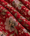 FAB 1 – red embroidered velvet fabric