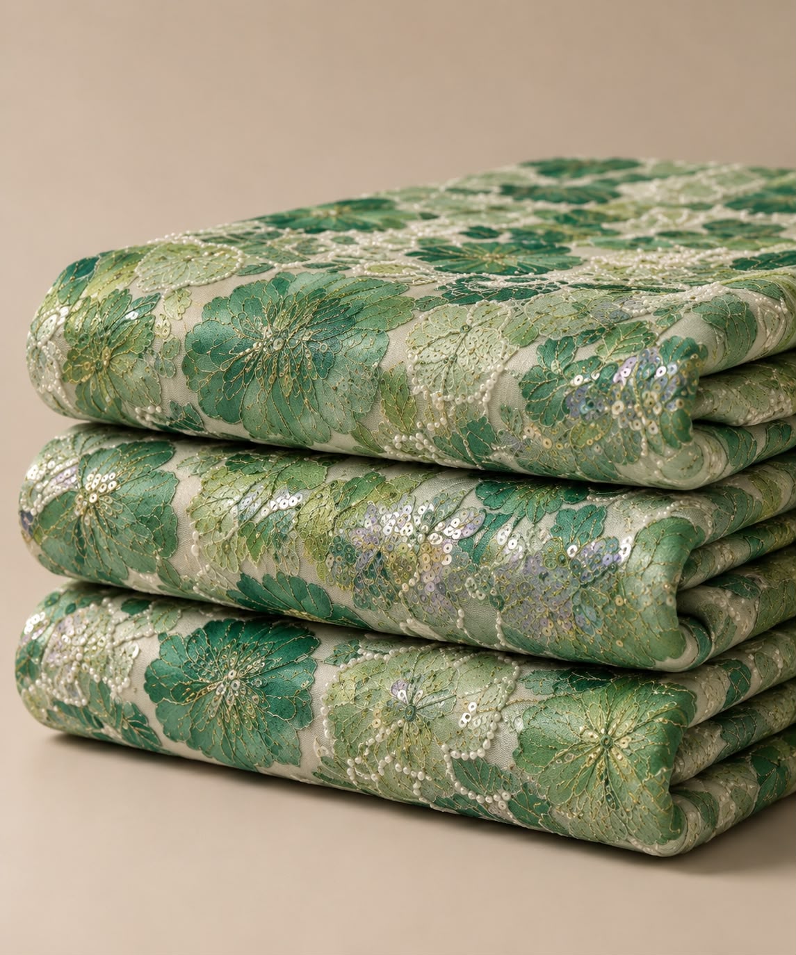 FAB 2 – green embroidered floral fabric