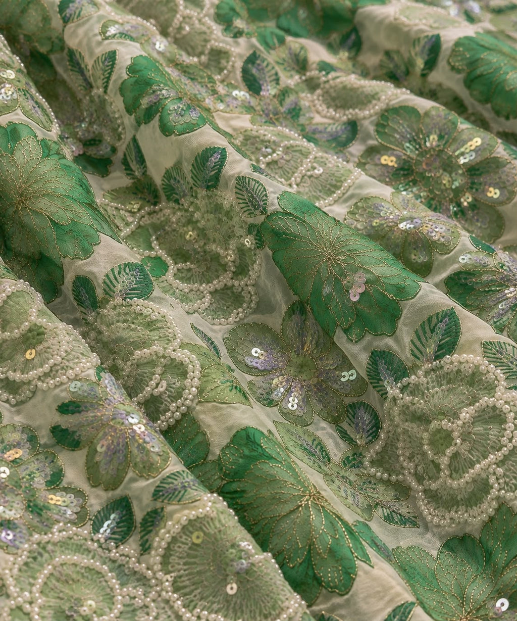 FAB 2 – green embroidered floral fabric