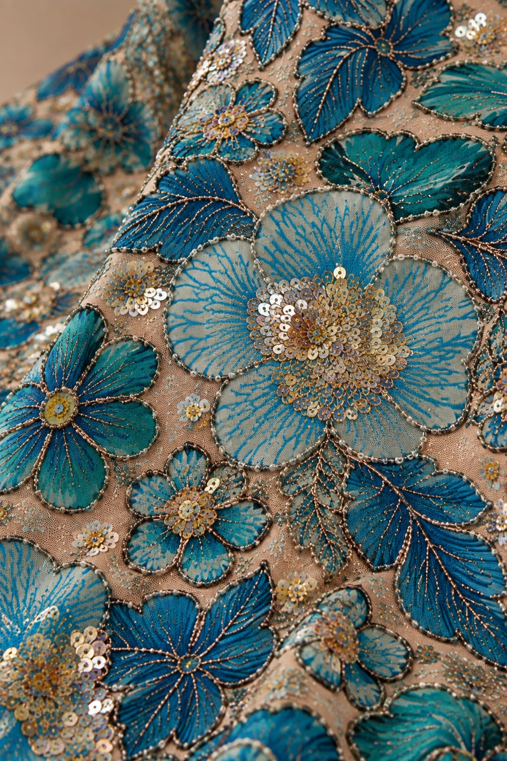 FAB 4 – blue embroidered floral fabric
