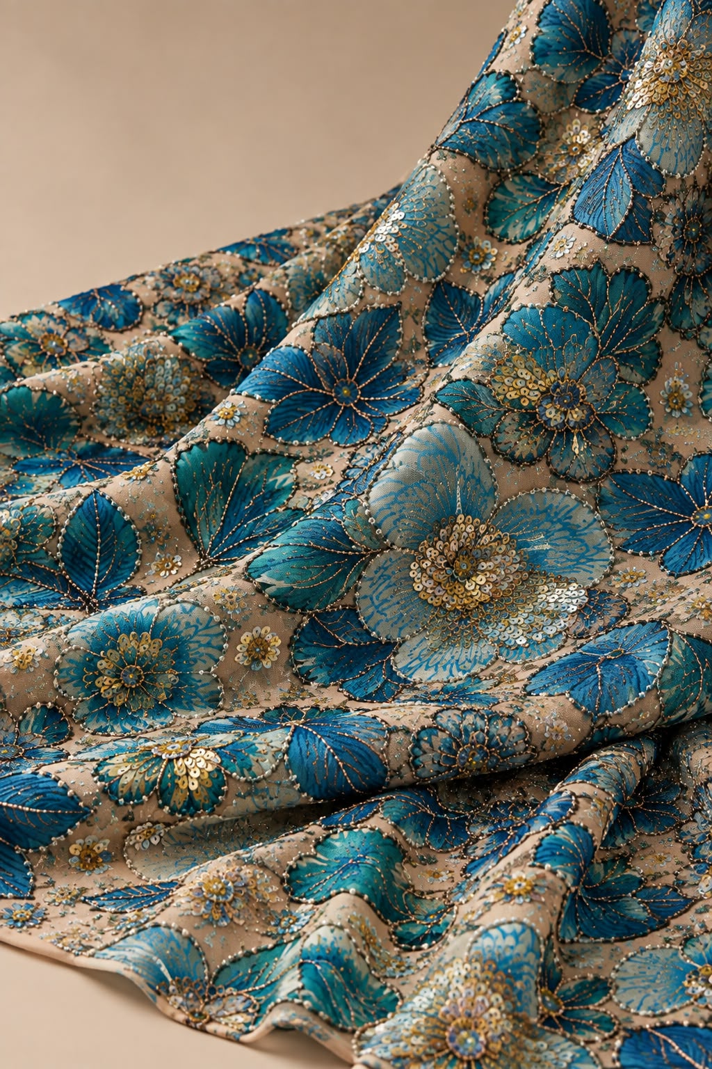 FAB 4 – blue embroidered floral fabric