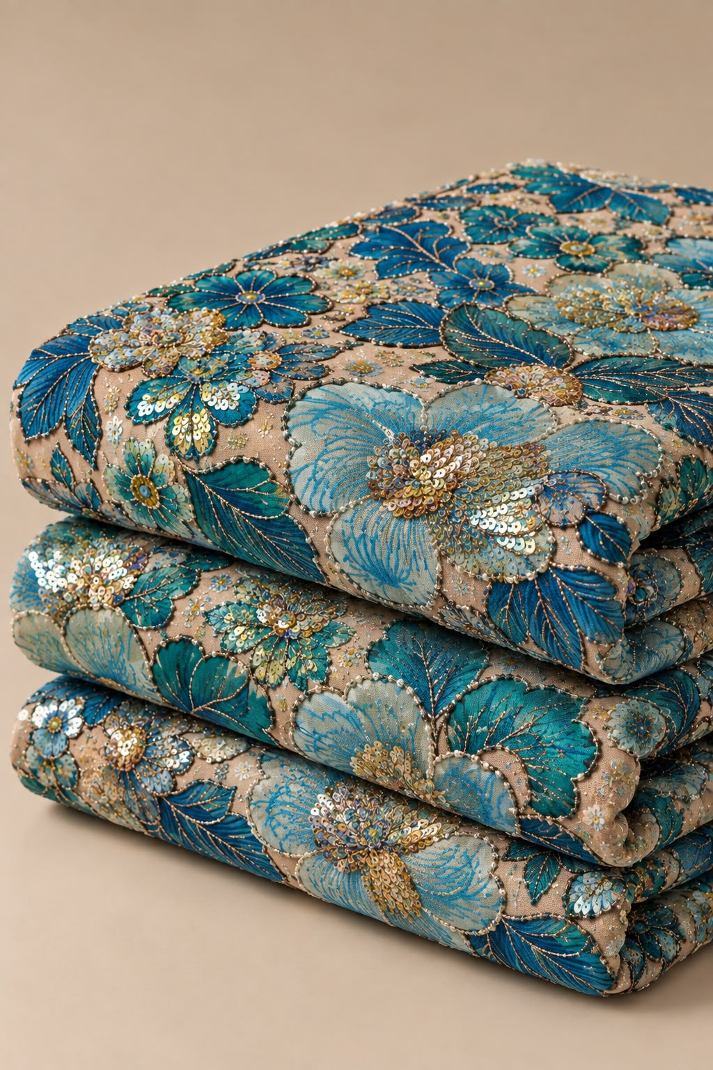 FAB 4 – blue embroidered floral fabric