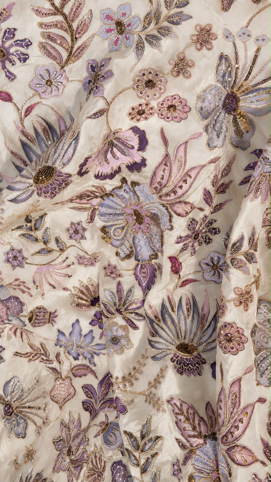 FAB 7 – ivory and lilac embroidered fabric